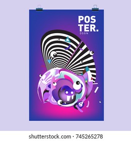 Abstract Colorful Cartoon Character Cover and Poster Design Template. 3d Gradient Embryo Shape and Pattern Layout Design Template.