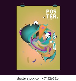 Abstract Colorful Cartoon Character Cover and Poster Design Template. 3d Gradient Embryo Shape and Pattern Layout Design Template.
