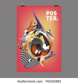 Abstract Colorful Cartoon Character Cover and Poster Design Template. 3d Gradient Embryo Shape and Pattern Layout Design Template.