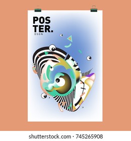 Abstract Colorful Cartoon Character Cover and Poster Design Template. 3d Gradient Embryo Shape and Pattern Layout Design Template.