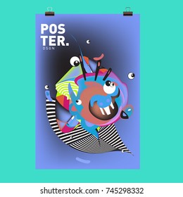 Abstract Colorful Cartoon Character Cover and Poster Design Template. 3d Gradient Embryo Shape and Pattern Layout Design Template.