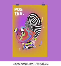 Abstract Colorful Cartoon Character Cover and Poster Design Template. 3d Gradient Embryo Shape and Pattern Layout Design Template.