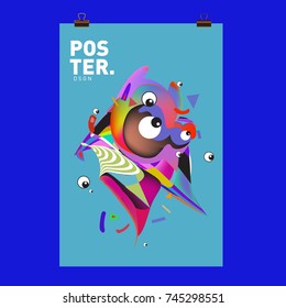 Abstract Colorful Cartoon Character Cover and Poster Design Template. 3d Gradient Embryo Shape and Pattern Layout Design Template.