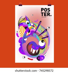 Abstract Colorful Cartoon Character Cover and Poster Design Template. 3d Gradient Embryo Shape and Pattern Layout Design Template.