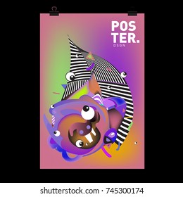 Abstract Colorful Cartoon Character Cover and Poster Design Template. 3d Gradient Embryo Shape and Pattern Layout Design Template.