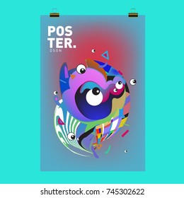 Abstract Colorful Cartoon Character Cover and Poster Design Template. 3d Gradient Embryo Shape and Pattern Layout Design Template.