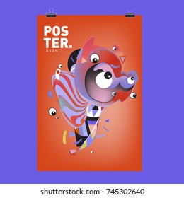 Abstract Colorful Cartoon Character Cover and Poster Design Template. 3d Gradient Embryo Shape and Pattern Layout Design Template.