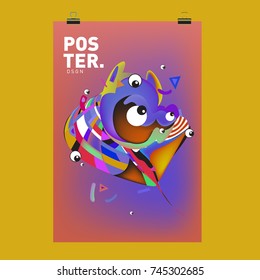 Abstract Colorful Cartoon Character Cover and Poster Design Template. 3d Gradient Embryo Shape and Pattern Layout Design Template.