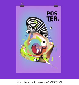 Abstract Colorful Cartoon Character Cover and Poster Design Template. 3d Gradient Embryo Shape and Pattern Layout Design Template.
