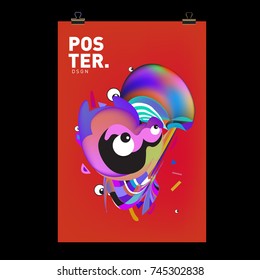 Abstract Colorful Cartoon Character Cover and Poster Design Template. 3d Gradient Embryo Shape and Pattern Layout Design Template.