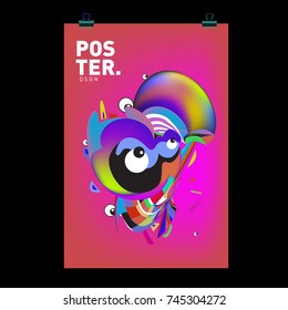 Abstract Colorful Cartoon Character Cover and Poster Design Template. 3d Gradient Embryo Shape and Pattern Layout Design Template.