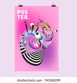 Abstract Colorful Cartoon Character Cover and Poster Design Template. 3d Gradient Embryo Shape and Pattern Layout Design Template.