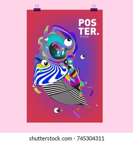 Abstract Colorful Cartoon Character Cover and Poster Design Template. 3d Gradient Embryo Shape and Pattern Layout Design Template.