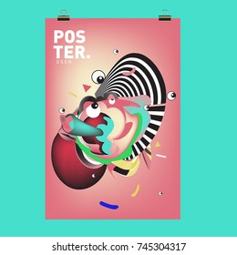 Abstract Colorful Cartoon Character Cover and Poster Design Template. 3d Gradient Embryo Shape and Pattern Layout Design Template.