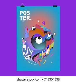 Abstract Colorful Cartoon Character Cover and Poster Design Template. 3d Gradient Embryo Shape and Pattern Layout Design Template.