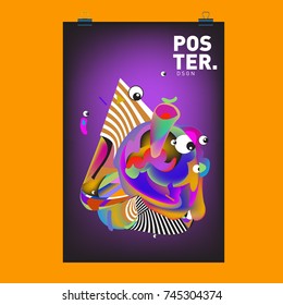Abstract Colorful Cartoon Character Cover and Poster Design Template. 3d Gradient Embryo Shape and Pattern Layout Design Template.
