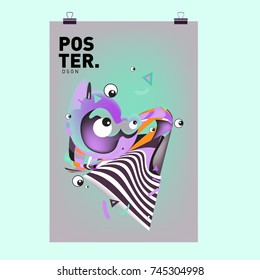 Abstract Colorful Cartoon Character Cover and Poster Design Template. 3d Gradient Embryo Shape and Pattern Layout Design Template.