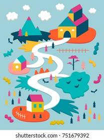 Abstract colorful cartoon town. Vector illustration