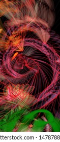 Abstract colorful chaos. Beautiful wireframe structure formed by the interweaving of smoothly curved lines against black backdrop. Vector illustration. Strange and creative conceptual wallpaper.