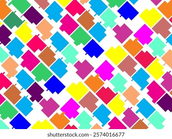 Abstract colorful checkered pattern seamless and confetti, on white background. Bright colorful retro checkered pattern background. Pixel pattern game background.
