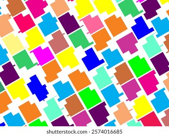 Abstract colorful checkered pattern seamless and confetti, on white background. Bright colorful retro checkered pattern background. Pixel pattern game background.