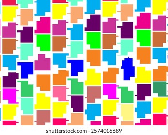 Abstract colorful checkered pattern seamless and confetti, on white background. Bright colorful retro checkered pattern background. Pixel pattern game background.