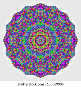 Abstract colorful circle backdrop. Geometric vector mandala. Mosaic banner of geometric shapes. Red Green Orange Purple Lilac Blue Violet Magenta Colour Round Shape Background