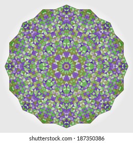 Abstract colorful circle backdrop. Geometric vector mandala. Mosaic banner of geometric shapes. Green Lilac Blue Violet Colour Round Shape Background