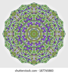 Abstract colorful circle backdrop. Geometric vector mandala. Mosaic banner of geometric shapes. Green Lilac Blue Violet Color Round Shape Background