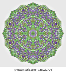 Abstract colorful circle backdrop. Geometric vector mandala. Mosaic banner of geometric shapes. Green Lilac Blue Violet Colour Round Shape Background