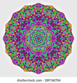 Abstract colorful circle backdrop. Geometric vector mandala. Mosaic banner of geometric shapes. Red Green Orange Purple Lilac Blue Violet Magenta Colour Round Shape Background