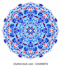 Abstract colorful circle backdrop. Geometric vector mandala. Mosaic banner of geometric shapes