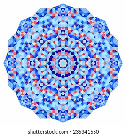 Abstract colorful circle backdrop. Geometric vector mandala. Mosaic banner of geometric shapes