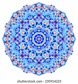 Abstract colorful circle backdrop. Geometric vector mandala. Mosaic banner of geometric shapes