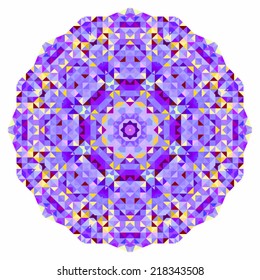Abstract colorful circle backdrop. Mosaic round banner of blue violet red orange yellow white color geometric shapes