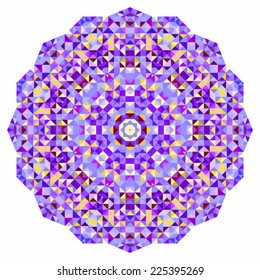 Abstract colorful circle backdrop. Mosaic round banner of blue violet red orange yellow white color geometric shapes
