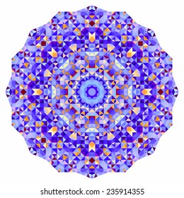 Abstract colorful circle backdrop. Mosaic round banner of blue violet red orange yellow white color geometric shapes