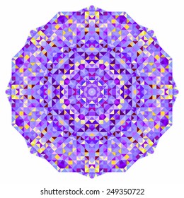 Abstract colorful circle backdrop. Mosaic round banner of blue violet red orange yellow white color geometric shapes