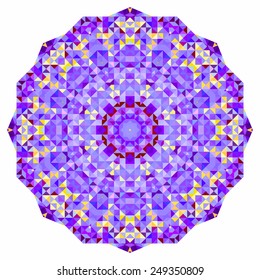 Abstract colorful circle backdrop. Mosaic round banner of blue violet red orange yellow white color geometric shapes