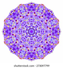 Abstract colorful circle backdrop. Mosaic round banner of blue violet red orange yellow white color geometric shapes