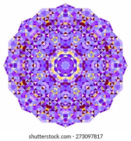 Abstract colorful circle backdrop. Mosaic round banner of blue violet red orange yellow white color geometric shapes