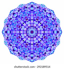 Abstract colorful circle backdrop. Mosaic round banner of blue violet cyan white color geometric shapes