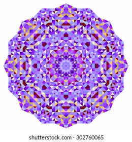 Abstract colorful circle backdrop. Mosaic round banner of blue violet red orange yellow white color geometric shapes