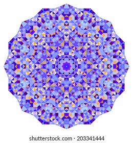 Abstract colorful circle backdrop. Vector mosaic round banner of blue violet red orange yellow white color geometric shapes