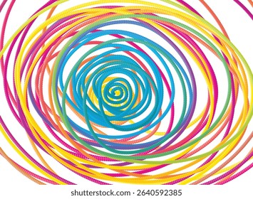 Abstract colorful circle chaos lines isolated on white background. Colour vector 3D gradient rainbow spiral background.	