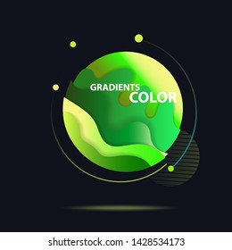 Abstract colorful circle. Gradient in sphere of yellow and green. Round shape with orbit on black background. Vector template for logos, posters, banners design