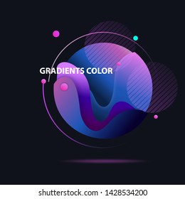 Abstract colorful circle. Gradient in sphere of dark blue, violet, purple. Round shape with orbit on black background. Vector template for logos, posters, banners design