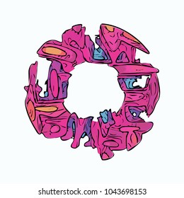 Abstract colorful circle graffity background. Urban style vector illustration for you modern funny design. Round frame or banner with place for text