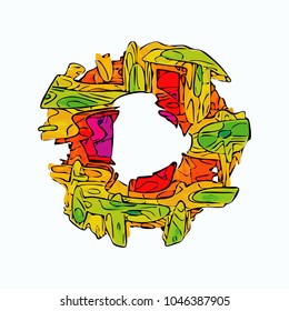 Abstract colorful circle graffity background. Urban style vector illustration for you modern funny design. Round frame or banner with place for text