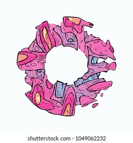 Abstract colorful circle graffity background. Urban style vector illustration for you modern funny design. Round frame or banner with place for text